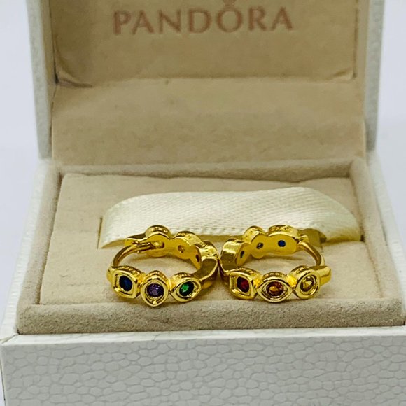 Pandora Marvel The Avengers Infinity Stones Hoop Earrings Gold - Picture 7 of 12